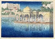 Charles W. Bartlett Prayers at Sunset, Udaipur, India, woodblock print by Charles W. Bartlett, 1919, Honolulu Academy of Arts Sweden oil painting artist